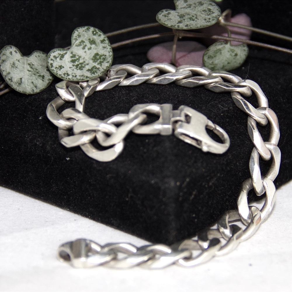 VTG HEAVY Sterling Silver Curb Link Bracelet 8.25 Inch 34.5g 925 biker punk